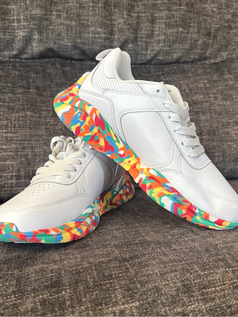 Champion White Athletic Sneakers with Multi-Color Patterned Sole